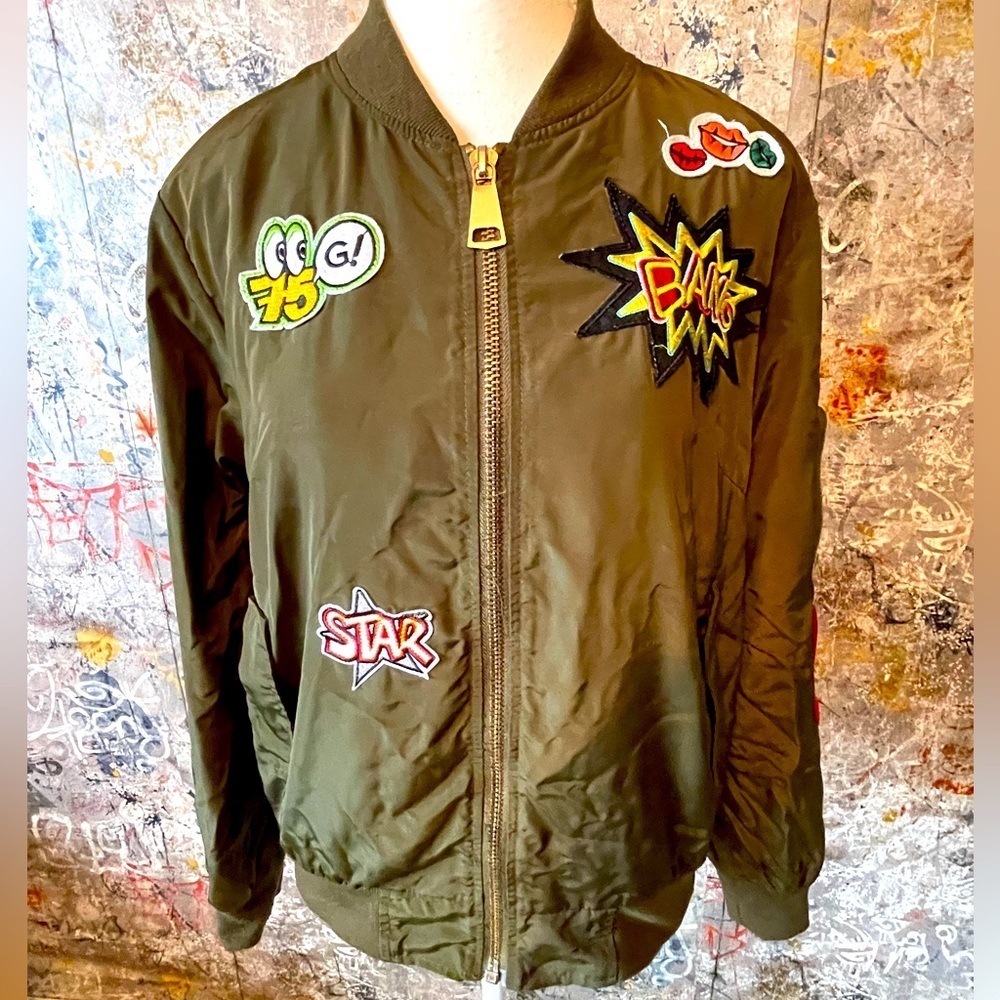 May Collection Army Green Bomber Jacket with Patches